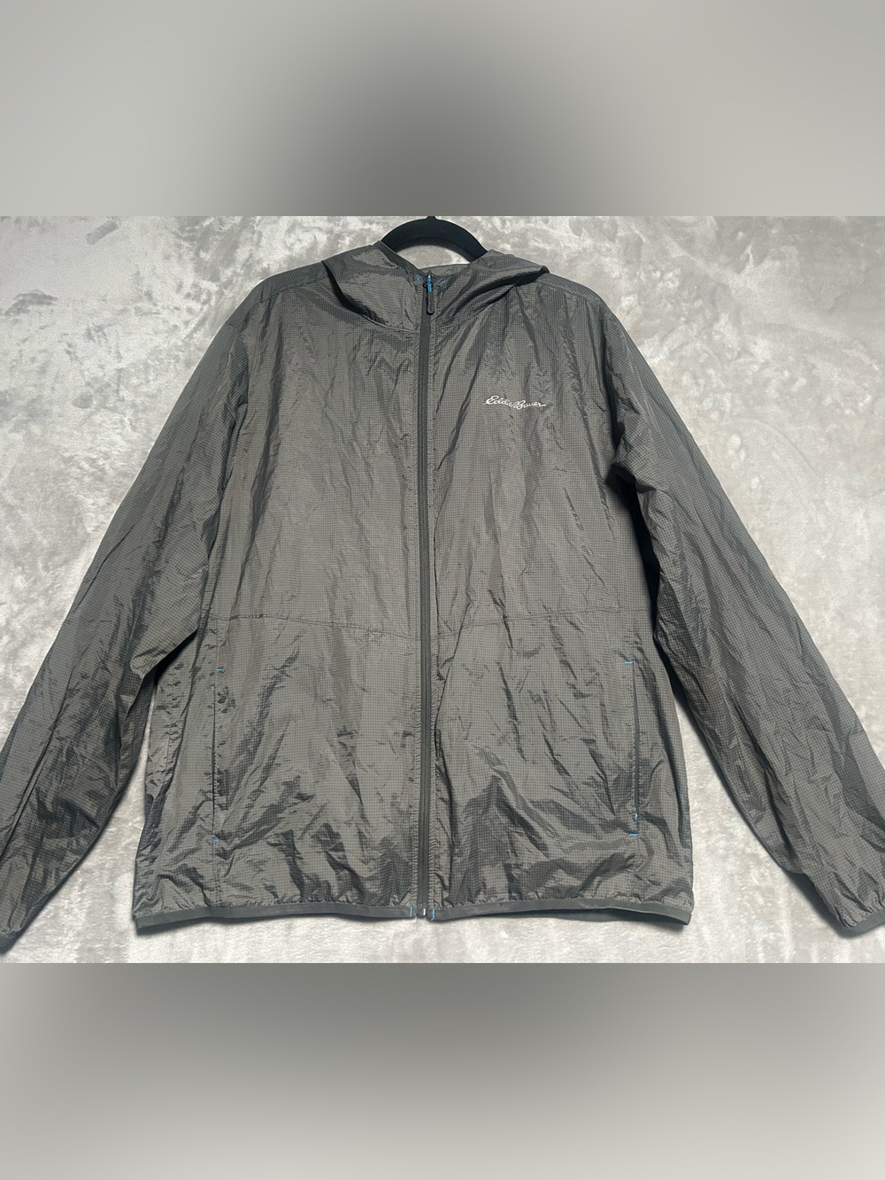 Eddie Bauer Ultra Thin Lightweight Jacket Mens Large Gray Hooded